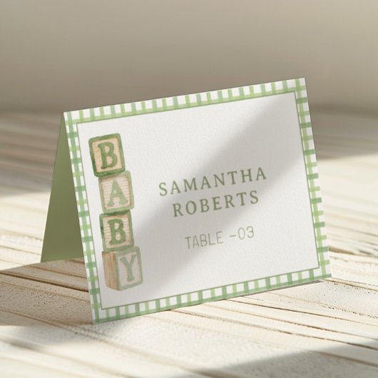 Numéro De Table Sage Green Baby Blocks Editable Tent Cards