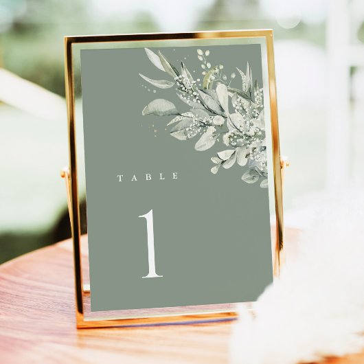 Numéro De Table Sage Green Botanical Wedding Table Number Card