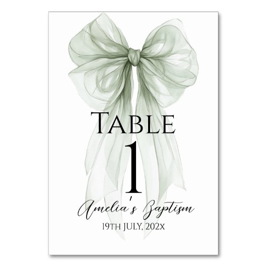 Numéro De Table Sage Green Bow Baptême (Par défaut)