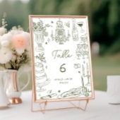 Numéro De Table Sage Green Main tiré Mariage Whimsical