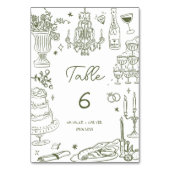 Numéro De Table Sage Green Main tiré Mariage Whimsical (Par défaut)