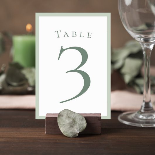 Numéro De Table Sage Green Minimalist Wedding Table Number Card