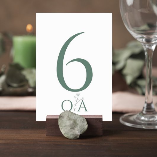 Numéro De Table Sage Green Minimalist Wedding Table Number Card