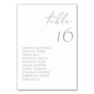 Numéro De Table Sage Green Moderne Mariage manuscrit Script