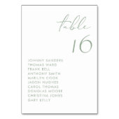 Numéro De Table Sage Green Moderne Mariage manuscrit Script (Dos)