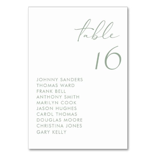 Numéro De Table Sage Green Moderne Mariage manuscrit Script (Par défaut)