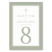 Numéro De Table Sage Green Religious Cross Boy Baptism (Dos)