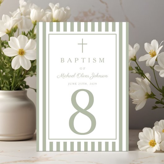 Numéro De Table Sage Green Religious Cross Boy Baptism