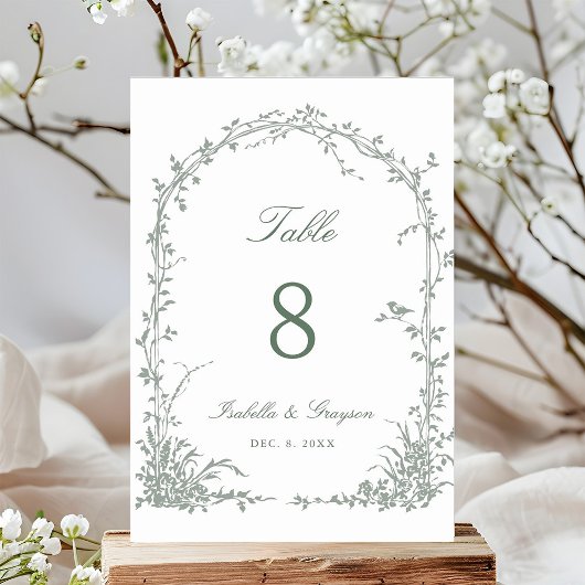Numéro De Table Sage Green Romantic Botanical Arch Garden Wedding