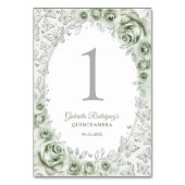 Numéro De Table Sage Green Silver Floral Quinceanera (Dos)