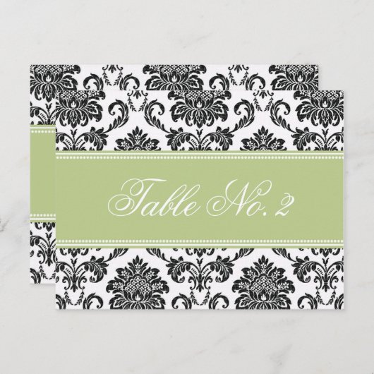 Numéro de table Sage Mariage damassé (Devant / Derrière)