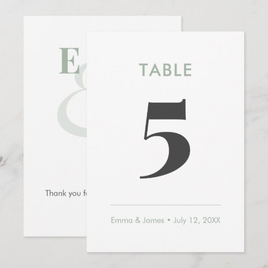Numéro de table Sage Minimaliste Ampersand (Devant / Derrière)