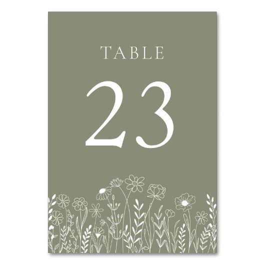 Numéro De Table Sage vert avec Mariage Fleur sauvage blanc (Par défaut)