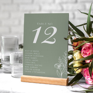 Numéro De Table Sage vert minimaliste Noms de Mariage de saumons m