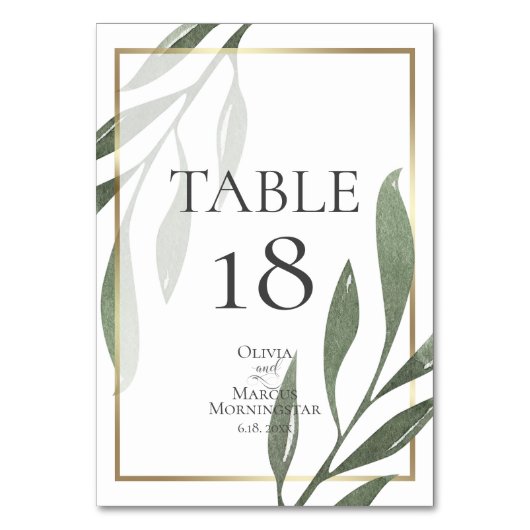 Numéro de table | Sage Vert Olive Branche Aquarell (Dos)