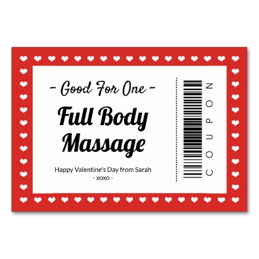 Numéro De Table Saint Valentin Massage Amour Coupon Couple Cadeau (Devant)