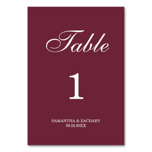 Numéro De Table Samantha Elegant Mariage simple double face (Dos)