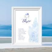 Numéro De Table Santorini Grèce Paysage Mariage d'aquarelle bleu