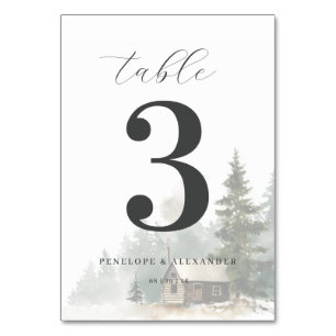 Numéro De Table Scène de cabane hivernale sereine