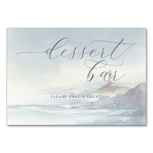 Numéro De Table Scène de phare à l'aquarelle bleu tranquille (Devant)