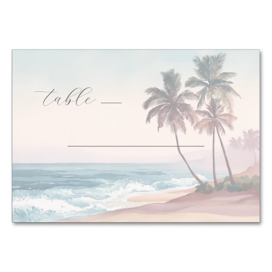 Numéro De Table Scène de plage à l'aquarelle aux tons pastel tranq (Devant)