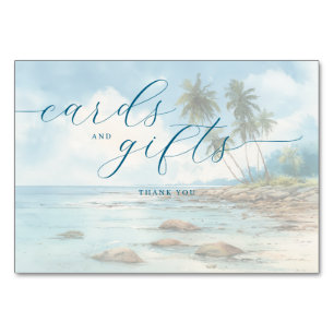 Numéro De Table Scène de plage à l'aquarelle pastel et calme