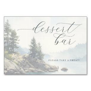 Numéro De Table Scène sereine au bord du lac à l'aquarelle bleue