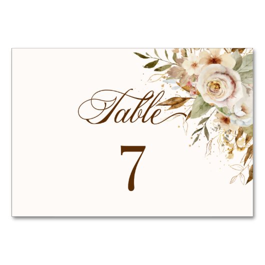 Numéro De Table Script botanique Rose d'automne rustique (Dos)