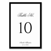 Numéro De Table Script classique formel Mariage noir et blanc (Dos)