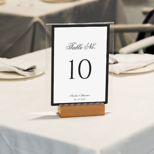 Numéro De Table Script classique formel Mariage noir et blanc