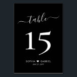 Numéro De Table Script de calligraphie Mariage noir double face<br><div class="desc">Élégante calligraphie Script Coeur noir Mariage Numéros de table Double face avec personnalisation personnalisée. Aidez vos invités à trouver facilement leur chemin avec ces cartes de numéro de table double face simples et élégantes. Facile à personnaliser, avec des nombres, des noms de couple avec le motif coeur de l'amour et...</div>