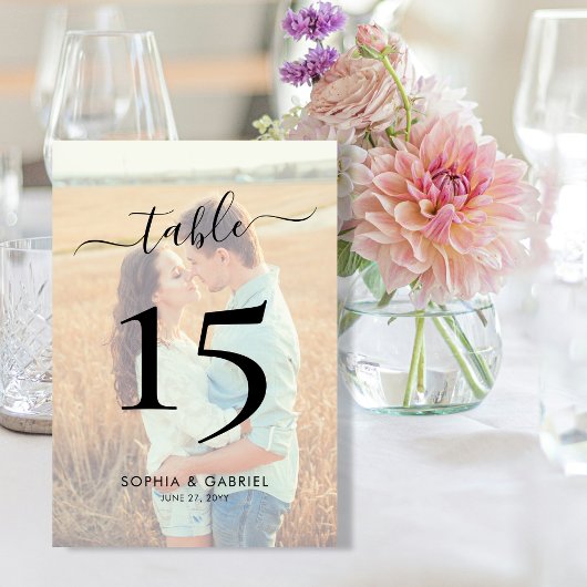 Numéro De Table Script de calligraphie Mariage photo double face