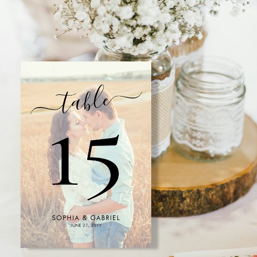 Numéro De Table Script de calligraphie Mariage photo double face