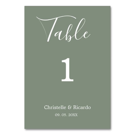 Numéro De Table Script de calligraphie mariage simple et sauge (Dos)
