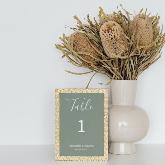 Numéro De Table Script de calligraphie mariage simple et sauge