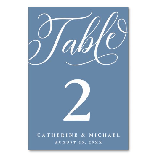 Numéro De Table Script Flourdissant Moderne, Bleu Dusty (Dos)