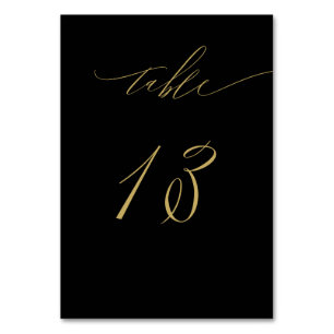 Numéro De Table Script minimaliste Black Gold Élégant 13 Mariage