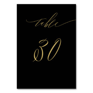 Numéro De Table Script minimaliste Black Gold Élégant 30 Mariage T