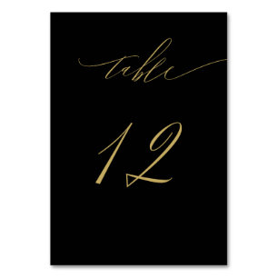 Numéro De Table Script minimaliste Black Gold Élégant No 12 Mariag