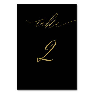 Numéro De Table Script minimaliste Black Gold Élégant No 2 Mariage