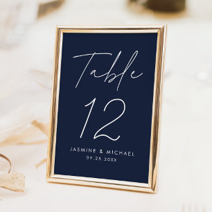 Numéro De Table Script Minimaliste Moderne Mariage Navy
