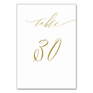 Numéro De Table Script minimaliste or blanc élégant 30 Mariage