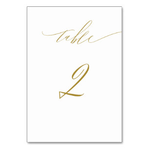 Numéro De Table Script minimaliste or blanc élégant No 2 Mariage