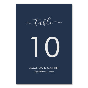 Numéro De Table Script moderne bleu marine et argent