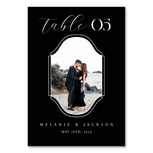 Numéro De Table Script moderne cadre photo mariage élégant noir (Dos)
