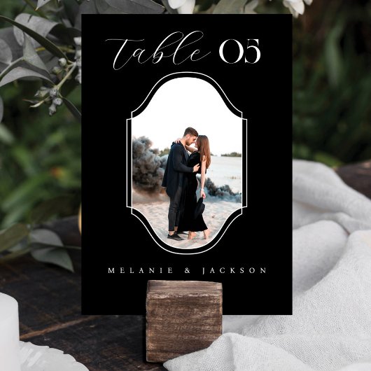 Numéro De Table Script moderne cadre photo mariage élégant noir