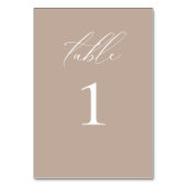 Numéro De Table Script moderne élégant Taupe Mariage Numéro de tab (Dos)