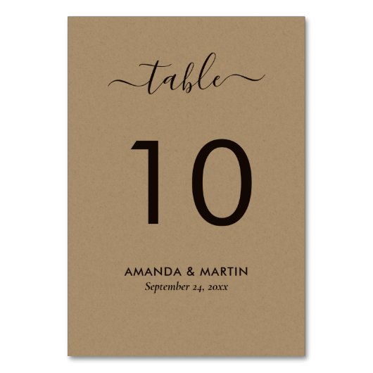 Numéro De Table Script moderne Faux Kraft Mariage papier (Dos)