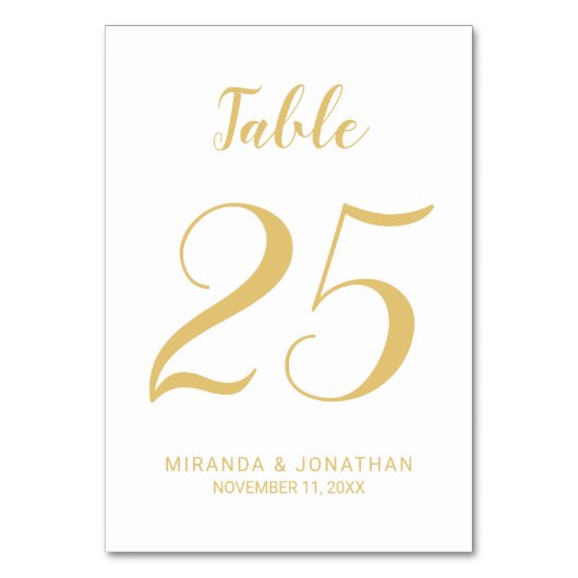 Numéro De Table Script moderne Mariage blanc et or (Par défaut)
