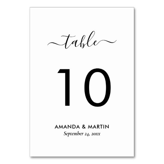 Numéro De Table Script moderne Mariage noir et blanc (Dos)